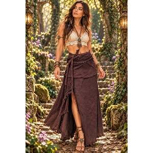 Boho Wrap Maxi Skirt, Fairycore Pixie, Asymmetrical Drape, Festival Clothing
